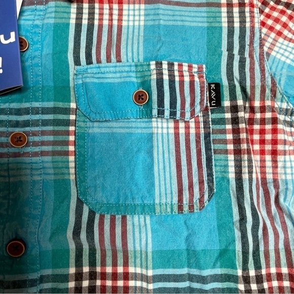 Kavu blue red plaid button down shirt youth large NWT - Picture 4 of 7